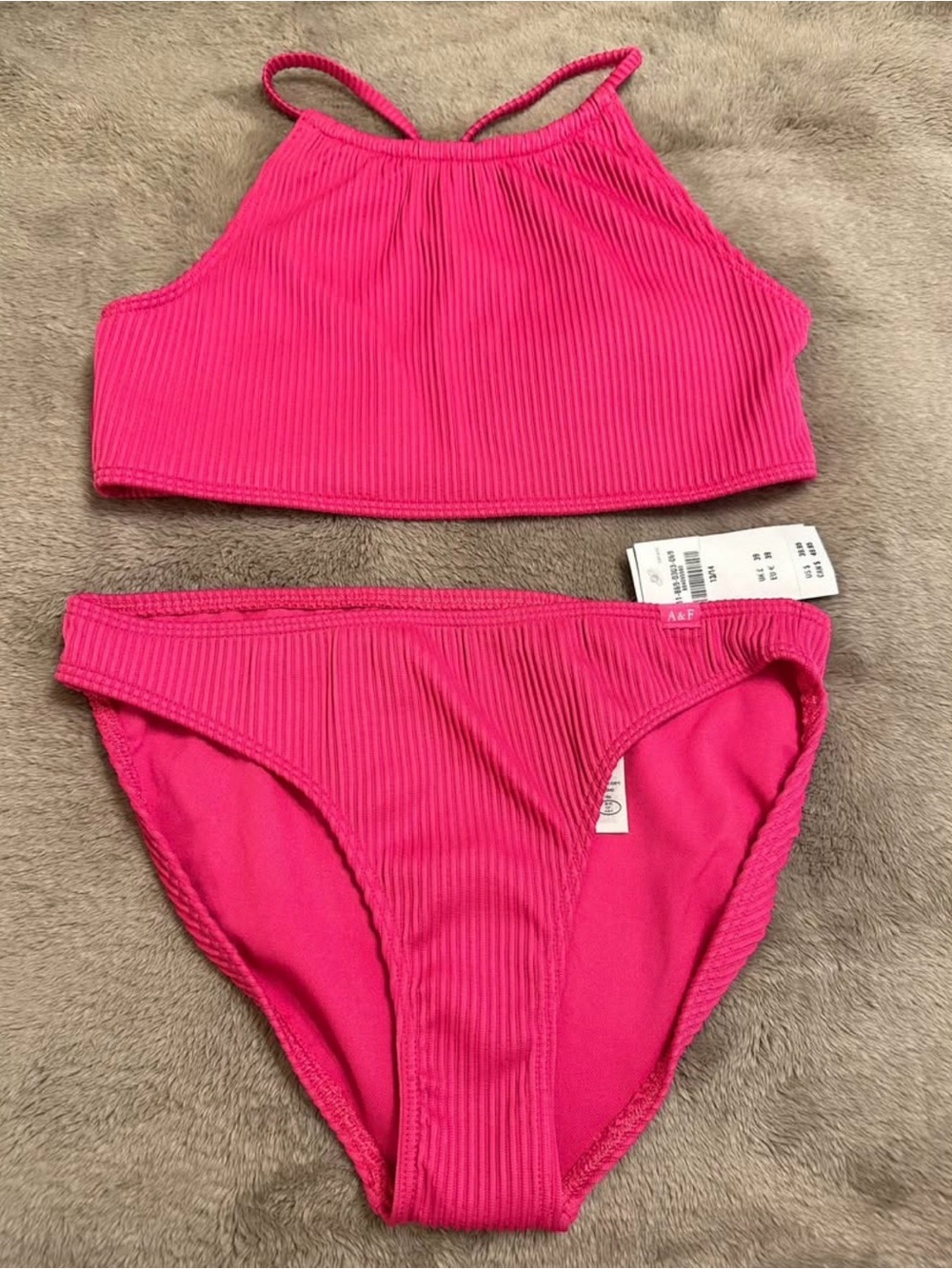BNWT Abercrombie & Fitch Fuchsia Ribbed Bikini Bathing Suit, Size 13/14